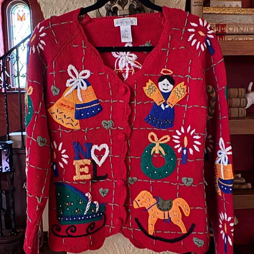 Lord & Taylor Gorgeous Appliqué Vintage Christmas Sweater Original Owner